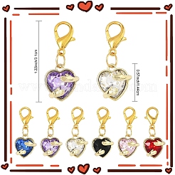 12 шт. 6 стиля подвесных украшений из сплава в форме сердца из стекла&nbsp;HJEW-YW00265
