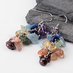 Чакра кластера серьги смешанный драгоценными камнями X-EJEW-JE02047-01