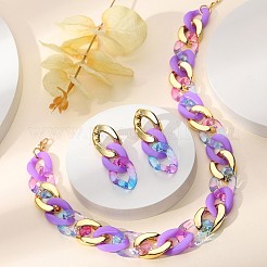 Комплекты из акриловых овальных цепочек с подвесками и серег-гвоздиков&nbsp;FS-WG6428C-01