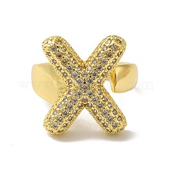 Открытое кольцо-манжета из латуни с надписью микро паве для женщин с прозрачным кубическим цирконием&nbsp;RJEW-N046-03X-G