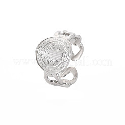 Не тускнеющая 304 нержавеющая сталь плоский круглый с Иисусом широко открытое манжетное кольцо для женщин&nbsp;RJEW-S405-184P