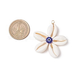 Натуральная ракушка каури с подвесками-лэмпворками синего цвета&nbsp;PALLOY-TA00274