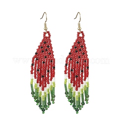 Серьги-подвески из стеклянных бусин ручной работы в виде арбуза&nbsp;EJEW-MZ00548