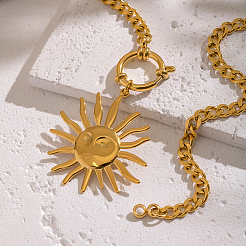 Женские ожерелья с подвеской в виде улыбающегося лица и солнца из нержавеющей стали 304 в европейском стиле&nbsp;YY1418