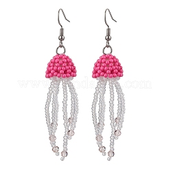 Серьги-подвески в виде медузы из стеклянного бисера с акриловыми бусинами и стеклянными жемчужинами круглой формы&nbsp;EJEW-MZ00435-05