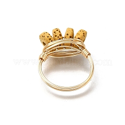 Кольцо на палец из натурального лавового камня с плетеными бусинами&nbsp;RJEW-TA00214