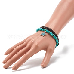 Набор эластичных браслетов из натурального кокоса и синтетической бирюзы (окрашенных) бусин&nbsp;BJEW-JB07168