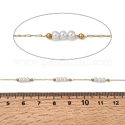 Круглые звенья цепочек ручной работы из нержавеющей стали 304 из АБС-пластика с жемчужными бусинами&nbsp;CHS-L032-01G-05