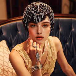 Шляпа-цепочка для волос с кисточками и металлическими стразами для невесты&nbsp;DIY-WH0504-183