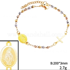 Браслет из нержавеющей стали 304 с изображением Иисуса и креста с цепочками из нержавеющей стали 201&nbsp;BJEW-WH0012-20D