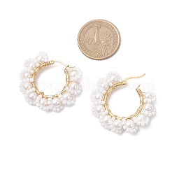 Серьги-кольца в виде стеклянных цветов&nbsp;EJEW-TA00733