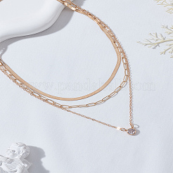 Сплав паве прозрачный кубический цирконий плоский круглый кулон 3 слой ожерелья&nbsp;NJEW-LP0009-45