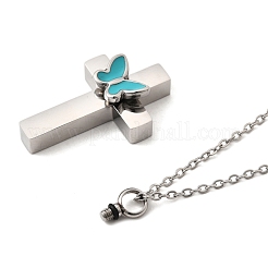 304 нержавеющая сталь эмаль бабочка крест подвеска урна пепел ожерелья NJEW-K393-03P
