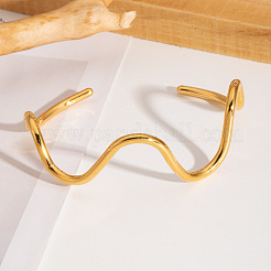 Персонализированные открытые браслеты-манжеты из нержавеющей стали 304 с волнообразным дизайном для женщин&nbsp;ZD3486