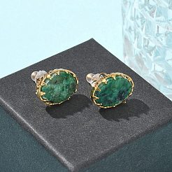 Женские серьги-гвоздики из нержавеющей стали 304 бирюзового цвета в форме овала&nbsp;EJEW-R010-01G-03