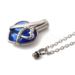 Ожерелья из нержавеющей стали 304 и синего стекла в форме сердца с урной для пепла&nbsp;NJEW-K393-04P