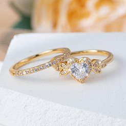 Комплекты колец из сплава с микропаве из кубических цирконий для женщин&nbsp;FS-WGC007F-01