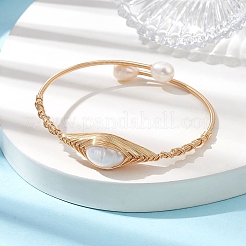 Браслеты-манжеты с натуральным жемчугом&nbsp;BJEW-JB10120-01