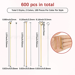 600 шт. 6 стиля латунных штифтов с плоской головкой и наборов штифтов с ушком&nbsp;KK-SP0002-40