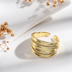 Кольца-манжеты для женщин с покрытием из латуни с микропаве из прозрачного кубического циркония&nbsp;RJEW-M028-92G