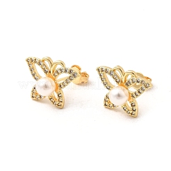 Серьги-гвоздики с бабочками из латуни с микропаве из прозрачных кубических цирконий&nbsp;EJEW-C154-03G