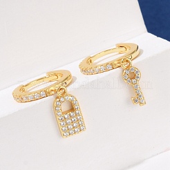 Серьги-кольца lock & key 925 из стерлингового серебра с микропаве из прозрачных кубических цирконий для женщин&nbsp;EJEW-G427-01G-03