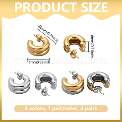 3 пара двухцветных сережек-гвоздиков из нержавеющей стали в форме буквы С для женщин&nbsp;EJEW-GO0007-008