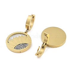 Плоские круглые серьги с подсолнухом из нержавеющей стали 304&nbsp;EJEW-L283-058G