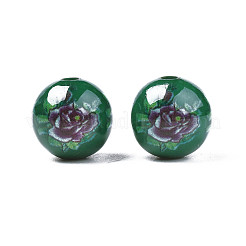 Ручной работы непрозрачные цветок напечатаны акриловые бусины&nbsp;MACR-T043-02A-02