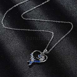 Женские ожерелья с подвеской в виде сердца русалки из латуни и синего кубического циркония&nbsp;LS-NJEW-C067-04P