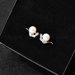 925 серьги-гвоздики в форме листа из стерлингового серебра с прозрачным кубическим цирконием&nbsp;EJEW-L300-08P