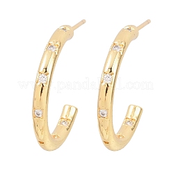 Серьги-гвоздики из латуни в форме буквы С с прозрачным кубическим цирконием&nbsp;EJEW-A156-10B-G