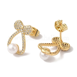 Серьги-гвоздики из латуни с микро-паве и бантом из прозрачного кубического циркония&nbsp;EJEW-A110-06G