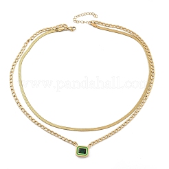 304 нержавеющая сталь горный хрусталь прямоугольный кулон двухслойные ожерелья для женщин&nbsp;NJEW-Z070-01G-02