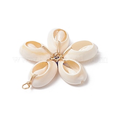 Натуральная ракушка каури с подвесками-лэмпворками синего цвета&nbsp;PALLOY-TA00274