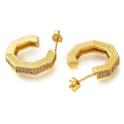Серьги-гвоздики из латуни c-образной формы с прозрачным паве из кубического циркония&nbsp;EJEW-I310-08G
