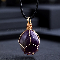 Подвески из натурального аметиста в проволочной обертке&nbsp;PW-WG0D471-01