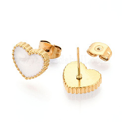 Серьги-гвоздики с эмалью из нержавеющей стали 304 в форме сердца&nbsp;EJEW-T047-22G-A