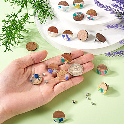 Плоские круглые серьги-гвоздики из орехового дерева&nbsp;MAK-TA0001-24