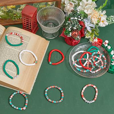 14 шт. 2 комплекта браслетов из полимерной глины с бусинами хейши на рождественскую тематику&nbsp;BJEW-ME0001-17B-1