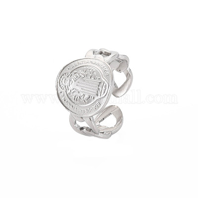 Не тускнеющая 304 нержавеющая сталь плоский круглый с Иисусом широко открытое манжетное кольцо для женщин RJEW-S405-184P-1