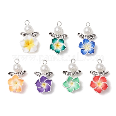 Подвески-ангелы ручной работы из полимерной глины и АБС-пластика с имитацией жемчуга&nbsp;PALLOY-JF03933-S-1