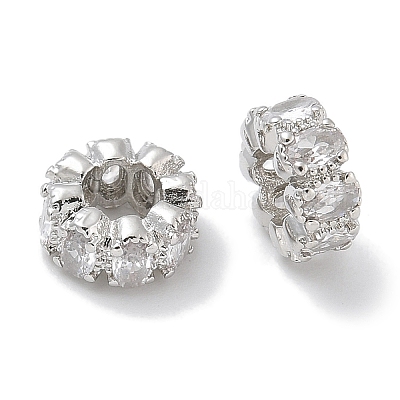 Реечное покрытие латунь микро паве прозрачный кубический цирконий европейские бусины&nbsp;KK-L224-034P-1