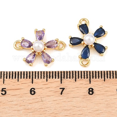 Подвески-коннекторы из латуни с микропаве из кубического циркония и пластиковыми жемчужинами&nbsp;LS-KK-Z145-09G-1