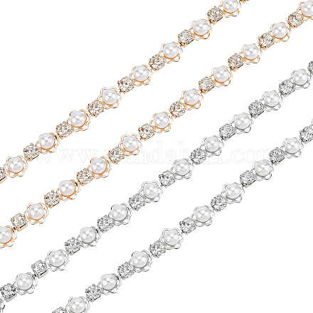 4 ярд 2-х стилевых цепочек со стразами и бусинами из АБС-пластика в виде жемчуга LCHA-NB0001-01-1