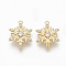 Brass Micro Pave Clear Cubic Zirconia Links, Nickel Free, Flower, Real 18K Gold Plated, 18x13x2mm, Hole: 0.9mm & 1.2mm