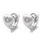 Brass Micro Pave Clear Cubic Zirconia Hoop Earrings, Heart, Real Platinum Plated, 9x7.5x10.5mm