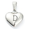304 Stainless Steel Pendants, Heart with Black Letter, Stainless Steel Color, Letter.D, 16x16x4.5mm, Hole: 7x3mm