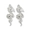 Alloy Pendants, with Rhinestone, Snake, Platinum, 29.5x12x4.5mm, Hole: 1.6mm