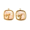 304 Stainless Steel Pave Natural Shell Pendants, Golden, Square with Fish Tail, 18.5x16x2.5mm, Hole: 1.5mm